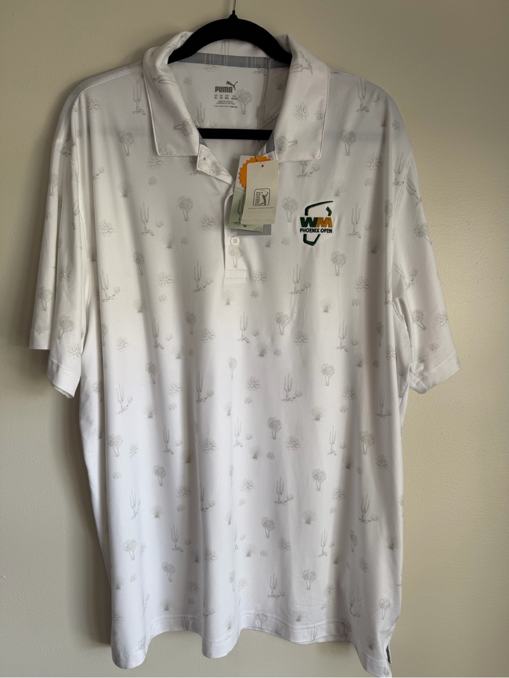 Puma White Polo with Subtle Desert Print and Phoenix Open Logo